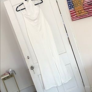 White Choker Neck Slit Dress Megan Markle Inspired